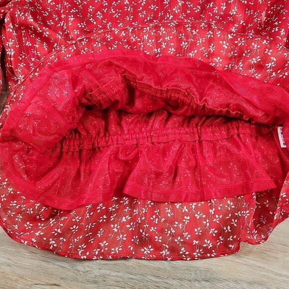 🔹️Lush Red Floral & Metallic Gold Print Blouse Small - Picture 12 of 14